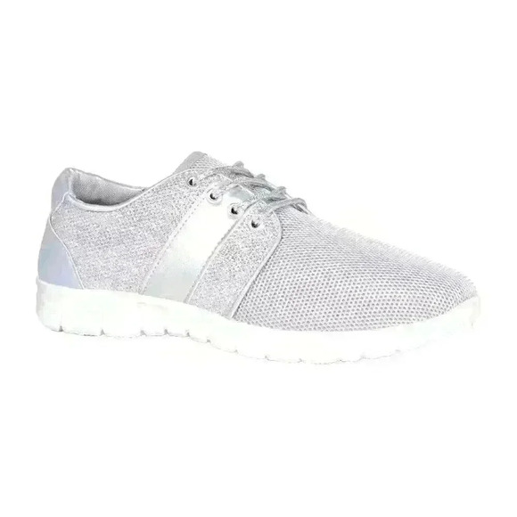 Bkelsi by Boohoo Emma Lace Up Silver Shimmer Trainer Size 9 US - Picture 1 of 4